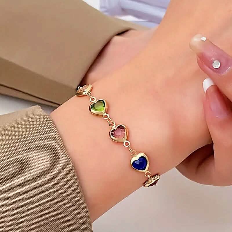 Bracelet de zircons colorés en forme de cœur