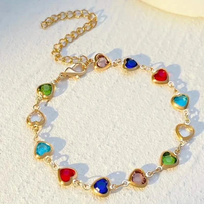 Bracelet de zircons colorés en forme de cœur