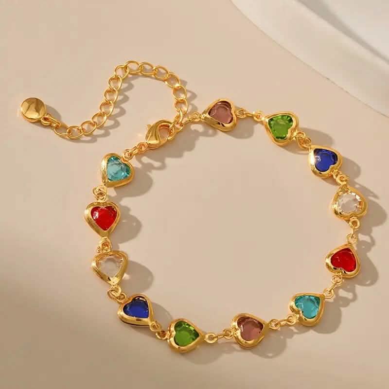 Bracelet de zircons colorés en forme de cœur
