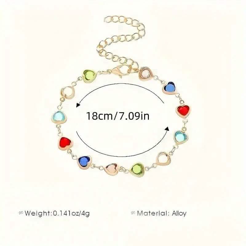 Bracelet de zircons colorés en forme de cœur