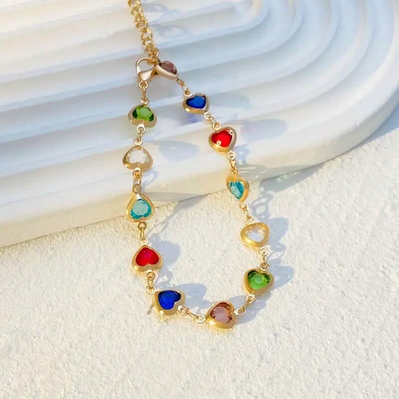 Bracelet de zircons colorés en forme de cœur