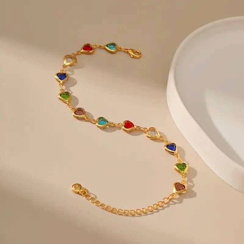 Bracelet de zircons colorés en forme de cœur