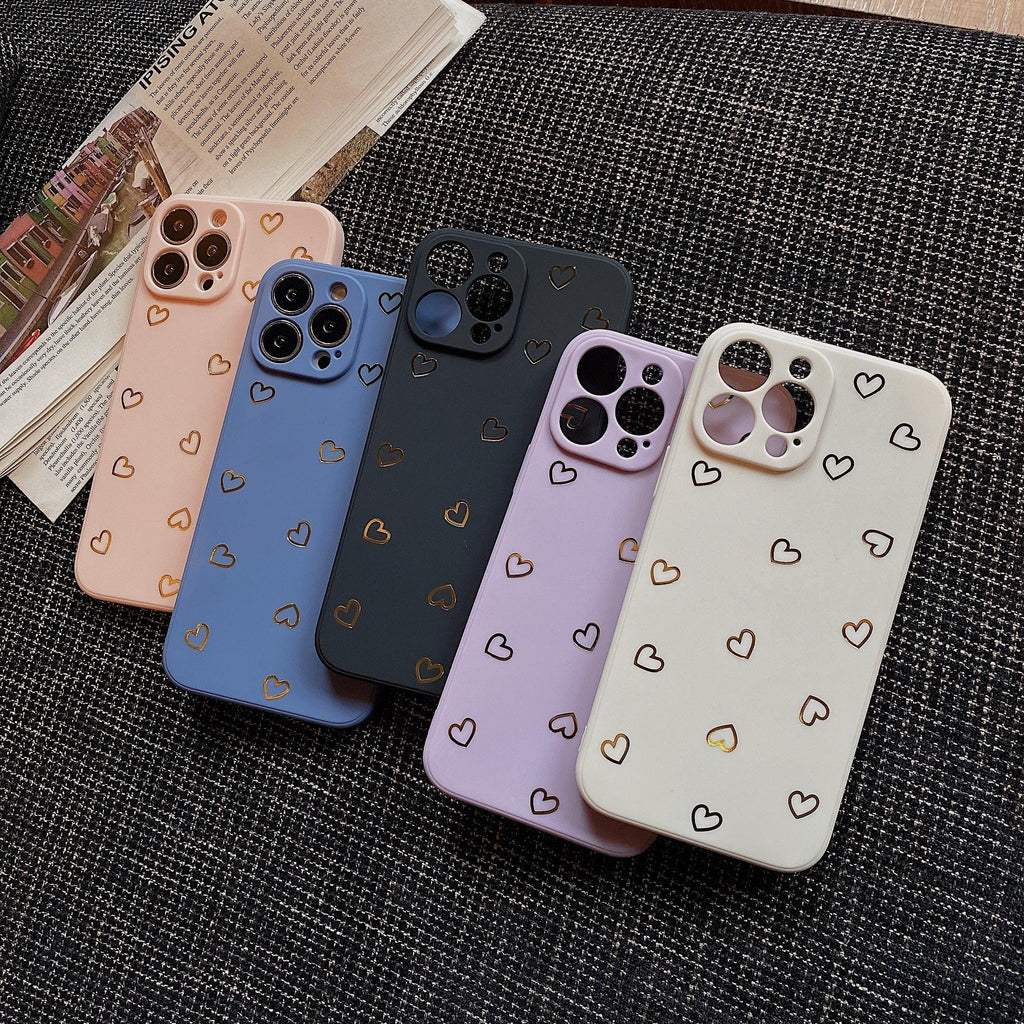 Étui en silicone coloré Protection douce Motif mignon Petit cœur Coque de téléphone pour iPhone 14 Pro Max 13 12 11 X XR XS Max 7 8 Plus Coque arrière en silicone pour appareil photo