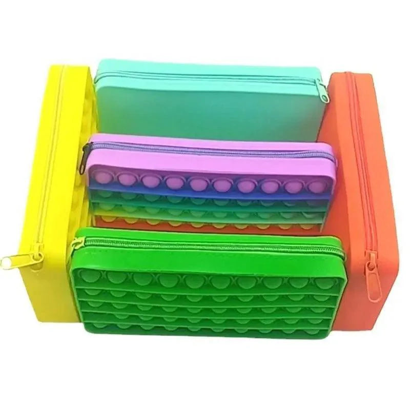 Trousse Souple Anti-Stress Pop It Colorée pour Étudiants, Étui Scolaire aux Couleurs de l'Arc-en-Ciel