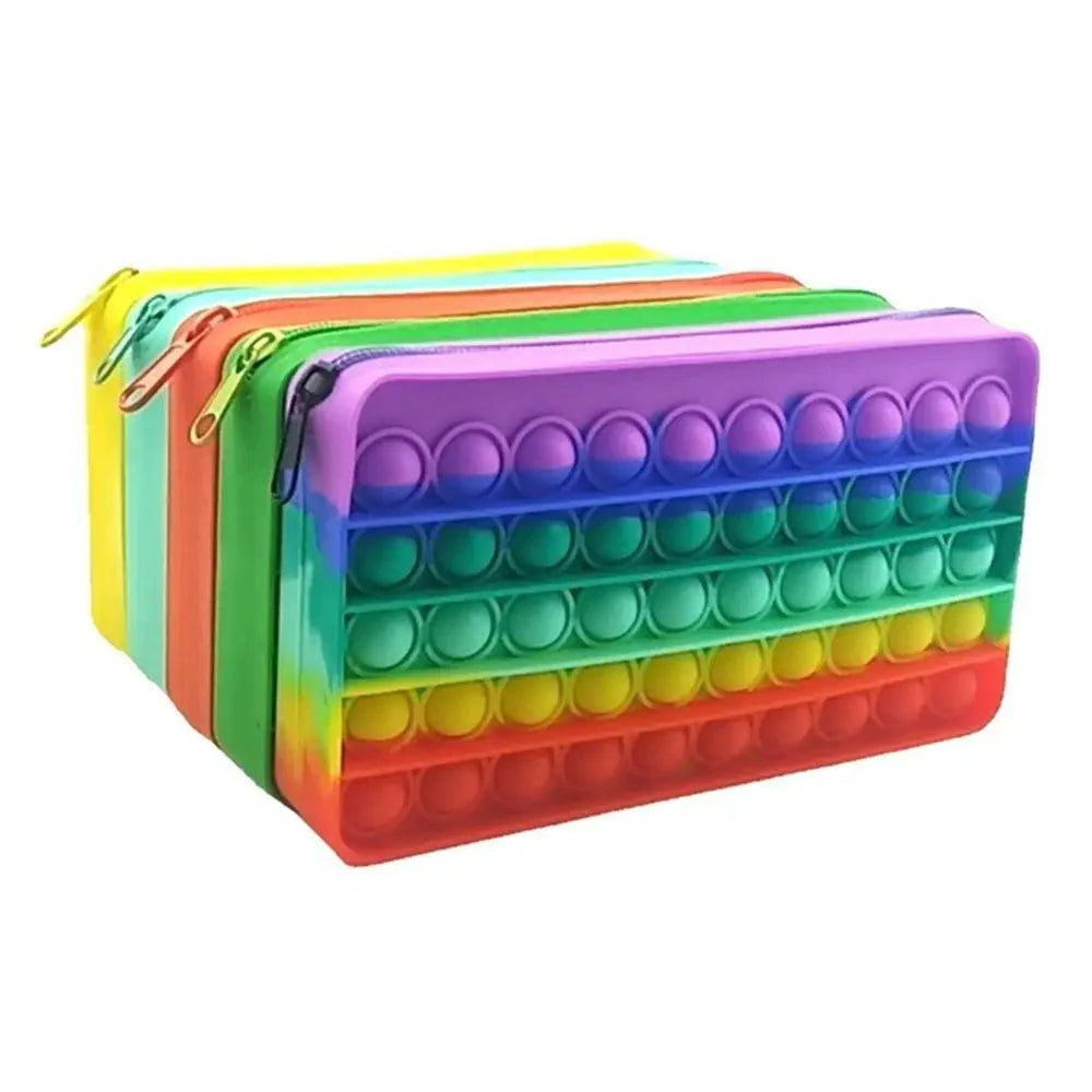 Trousse Souple Anti-Stress Pop It Colorée pour Étudiants, Étui Scolaire aux Couleurs de l'Arc-en-Ciel