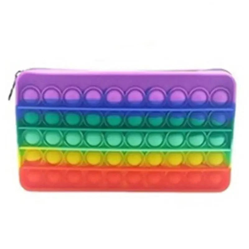 Trousse Souple Anti-Stress Pop It Colorée pour Étudiants, Étui Scolaire aux Couleurs de l'Arc-en-Ciel