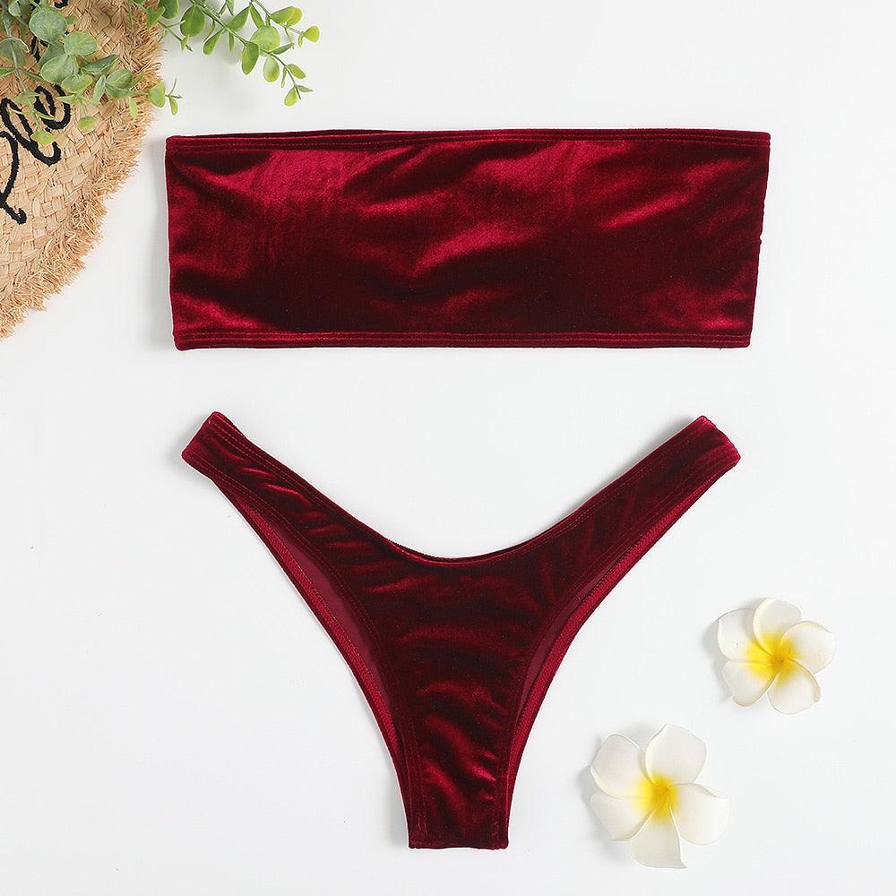 Maillot de bain confortable pour femmes, bikini en velours, ensemble de bikini, maillot de bain, maillot de bain uni, violet, 2 pièces, maillot de bain féminin, tenue de plage d'été