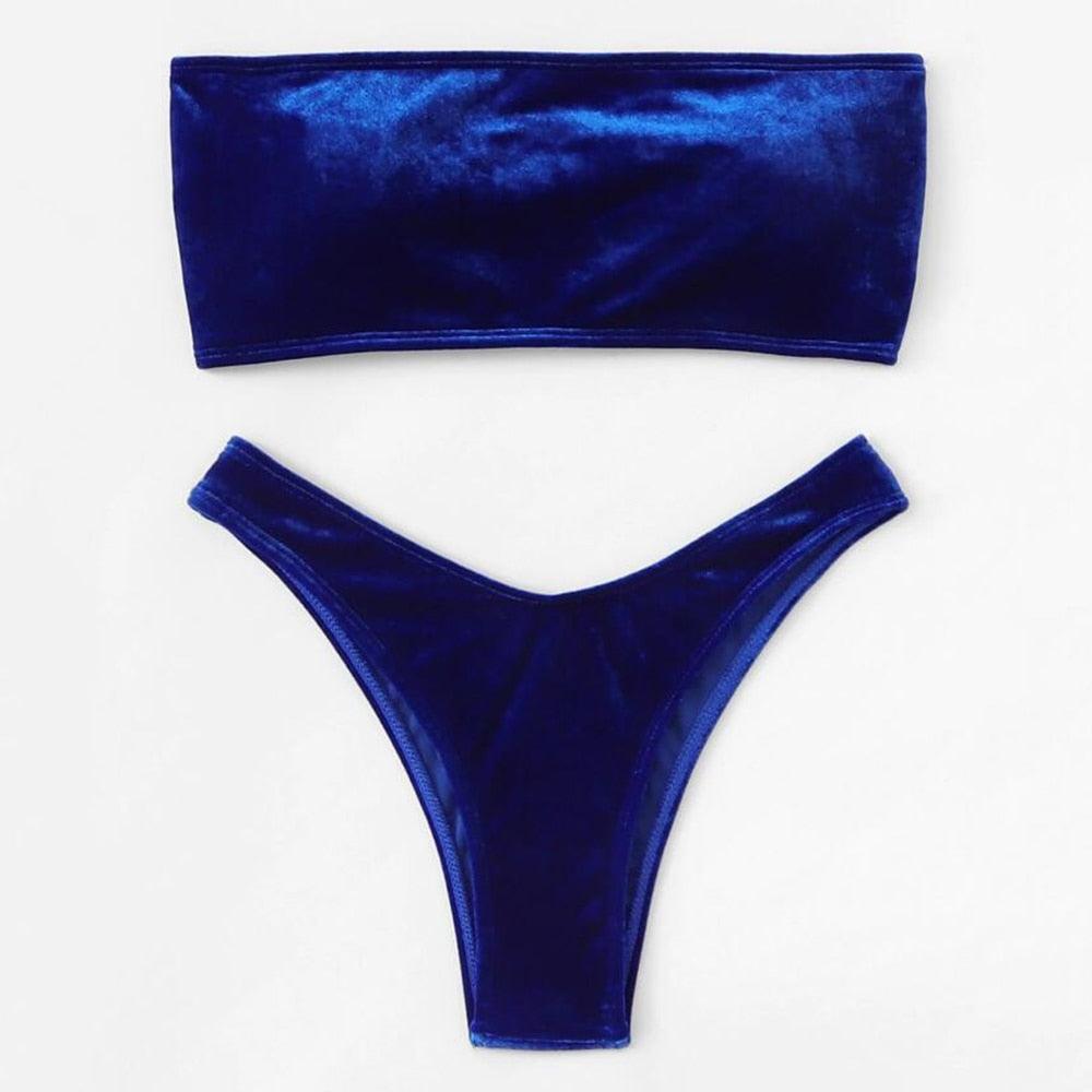 Maillot de bain confortable pour femmes, bikini en velours, ensemble de bikini, maillot de bain, maillot de bain uni, violet, 2 pièces, maillot de bain féminin, tenue de plage d'été