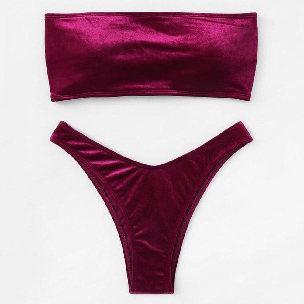 Maillot de bain confortable pour femmes, bikini en velours, ensemble de bikini, maillot de bain, maillot de bain uni, violet, 2 pièces, maillot de bain féminin, tenue de plage d'été