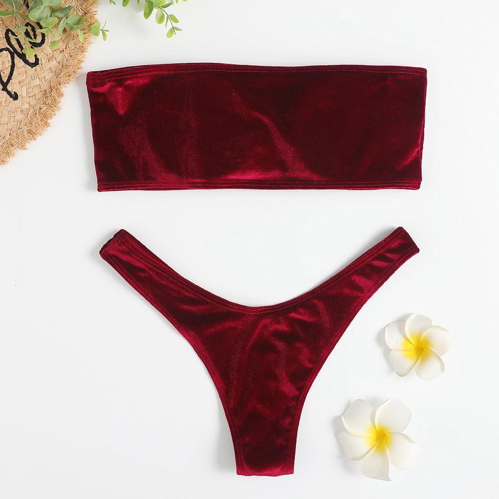 Maillot de bain confortable pour femmes, bikini en velours, ensemble de bikini, maillot de bain, maillot de bain uni, violet, 2 pièces, maillot de bain féminin, tenue de plage d'été