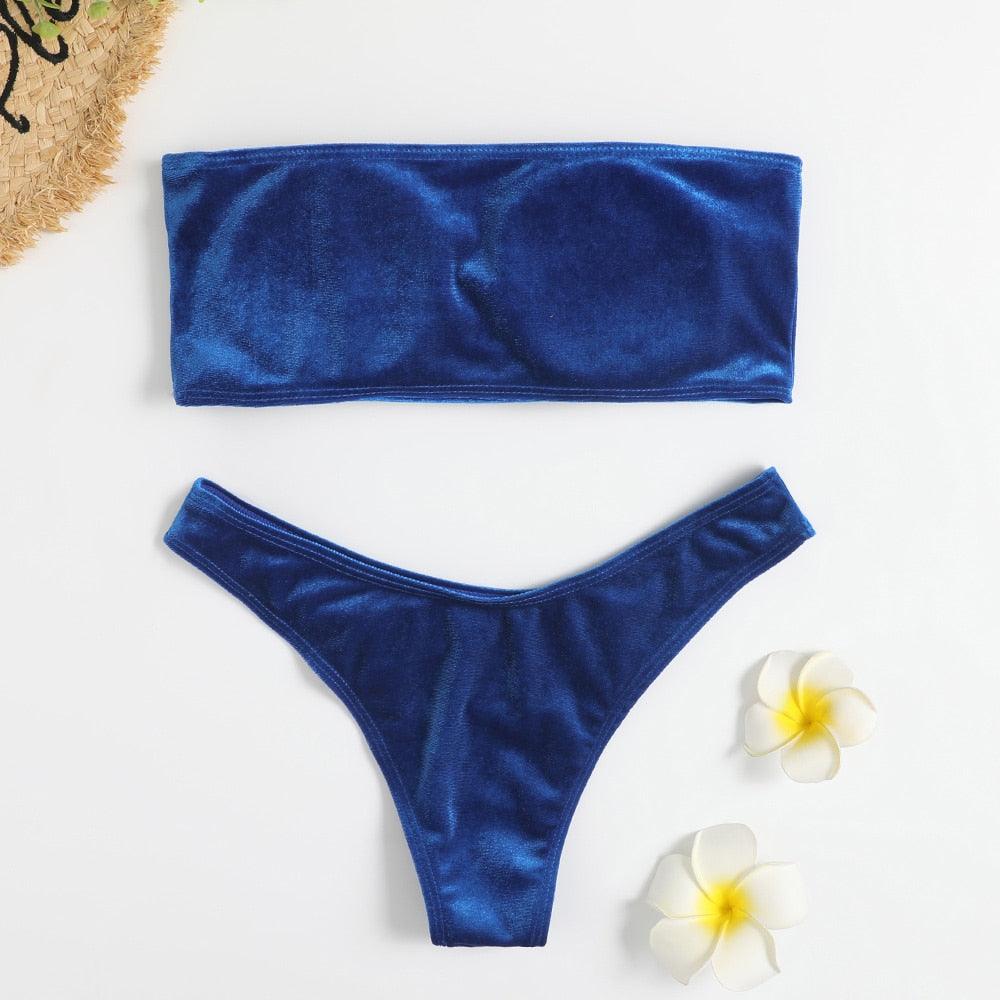 Maillot de bain confortable pour femmes, bikini en velours, ensemble de bikini, maillot de bain, maillot de bain uni, violet, 2 pièces, maillot de bain féminin, tenue de plage d'été