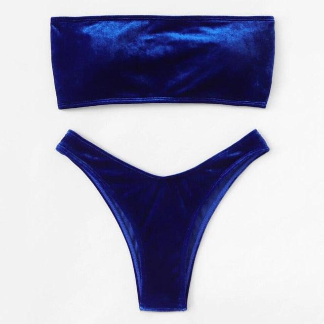 Maillot de bain confortable pour femmes, bikini en velours, ensemble de bikini, maillot de bain, maillot de bain uni, violet, 2 pièces, maillot de bain féminin, tenue de plage d'été