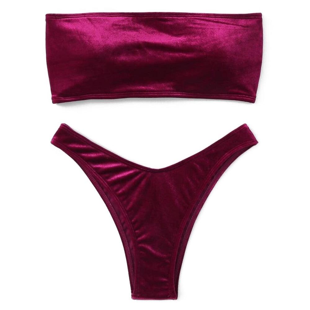 Maillot de bain confortable pour femmes, bikini en velours, ensemble de bikini, maillot de bain, maillot de bain uni, violet, 2 pièces, maillot de bain féminin, tenue de plage d'été