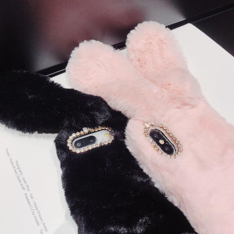 Coque de téléphone souple et légère en forme de lapin mignon et poilu, pour iPhone 12 mini 11 Pro Max, XS MAX XR, Cadeaux pour filles