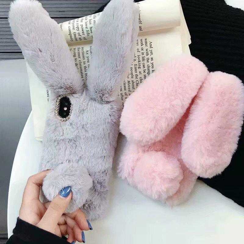 Coque de téléphone souple et légère en forme de lapin mignon et poilu, pour iPhone 12 mini 11 Pro Max, XS MAX XR, Cadeaux pour filles
