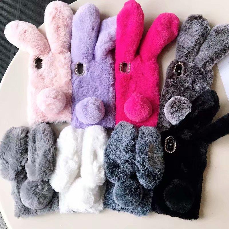 Coque de téléphone souple et légère en forme de lapin mignon et poilu, pour iPhone 12 mini 11 Pro Max, XS MAX XR, Cadeaux pour filles