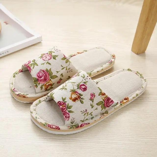 Pantoufles confortables et élégantes à motif floral pour femme, légères, printemps automne, tongs classiques pour chambre, pantoufles pliables pour femme