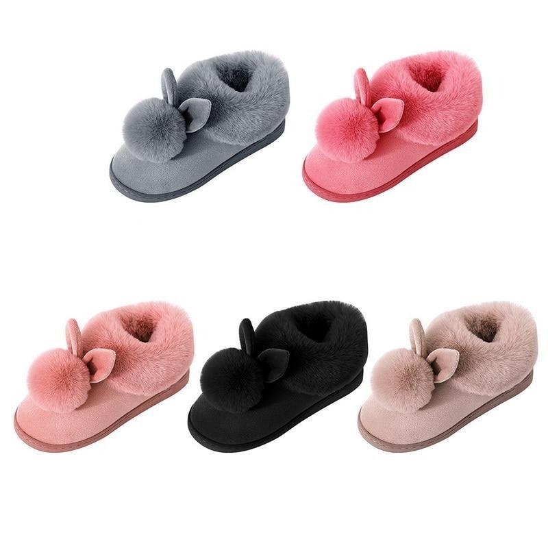 Chaussons en coton confortables pour femme, hiver, oreilles de lapin, pantoufles d'intérieur chaudes, chaussures chaudes d'hiver, mignonnes pantoufles en peluche pour femme, pantoufles d'intérieur chaudes en molleton, bottes d'hiver pour chambre.