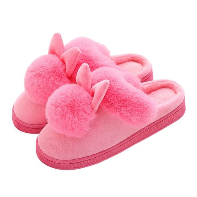 Chaussons en coton confortables pour femme, hiver, oreilles de lapin, pantoufles d'intérieur chaudes, chaussures chaudes d'hiver, mignonnes pantoufles en peluche pour femme, pantoufles d'intérieur chaudes en molleton, bottes d'hiver pour chambre.