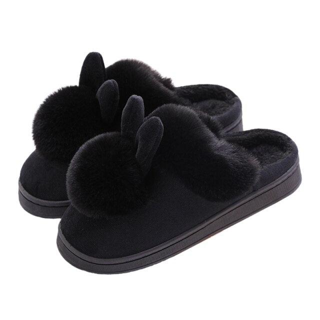 Chaussons en coton confortables pour femme, hiver, oreilles de lapin, pantoufles d'intérieur chaudes, chaussures chaudes d'hiver, mignonnes pantoufles en peluche pour femme, pantoufles d'intérieur chaudes en molleton, bottes d'hiver pour chambre.