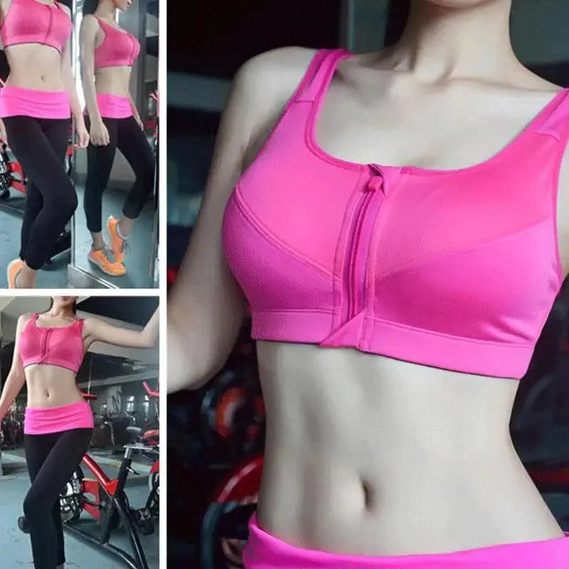 Soutiens-gorge de sport confortables de haute qualité pour femmes avec fermeture éclair Grande taille 2XL Sans armatures Rembourrés Push Up Hauts pour dames et filles Gilet de sport respirant pour la course, la gym, le yoga