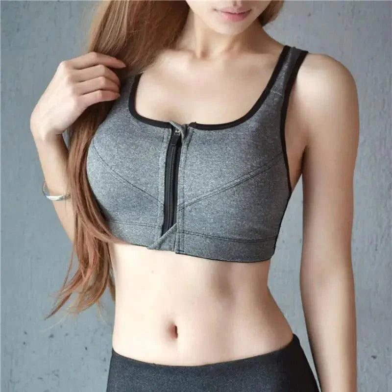 Soutiens-gorge de sport confortables de haute qualité pour femmes avec fermeture éclair Grande taille 2XL Sans armatures Rembourrés Push Up Hauts pour dames et filles Gilet de sport respirant pour la course, la gym, le yoga