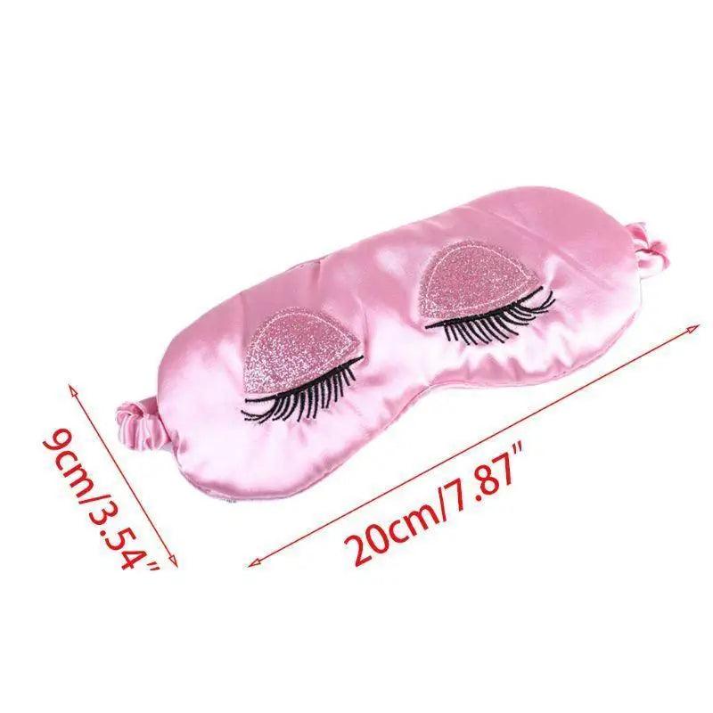 Masque de sommeil élégant en soie rose confortable, masque de sommeil pour les yeux avec longs cils, masque de sommeil doux avec sangle élastique, bandeau léger et respirant pour femme avec pochette de luxe.