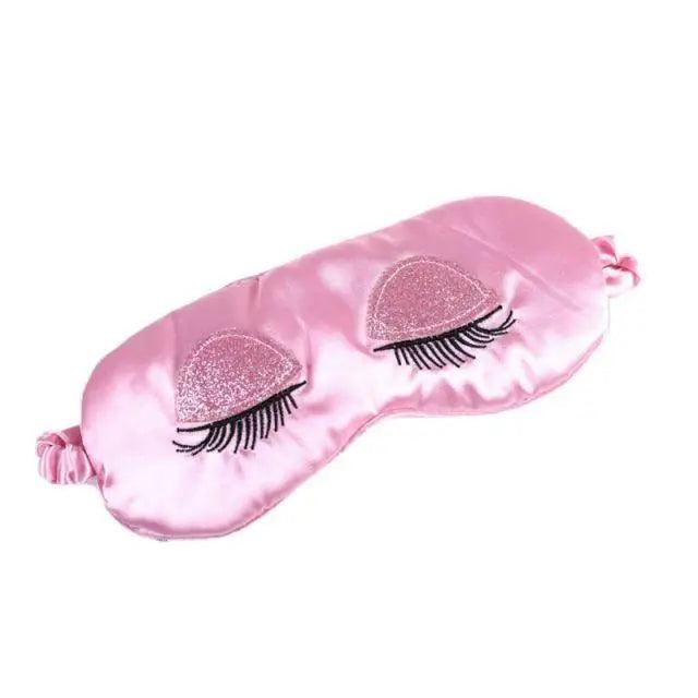 Masque de sommeil élégant en soie rose confortable, masque de sommeil pour les yeux avec longs cils, masque de sommeil doux avec sangle élastique, bandeau léger et respirant pour femme avec pochette de luxe.