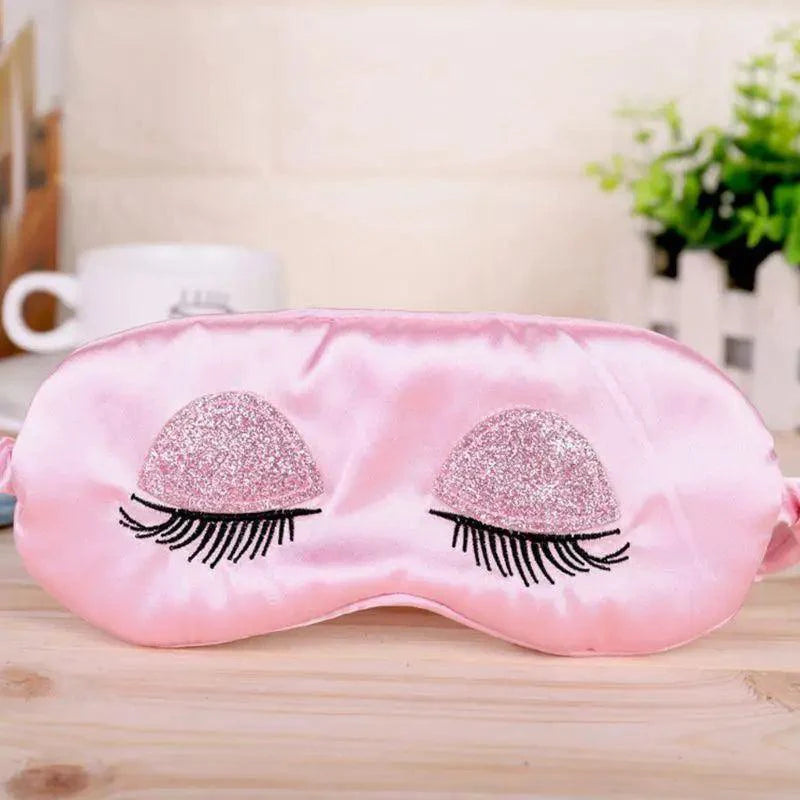 Masque de sommeil élégant en soie rose confortable, masque de sommeil pour les yeux avec longs cils, masque de sommeil doux avec sangle élastique, bandeau léger et respirant pour femme avec pochette de luxe.