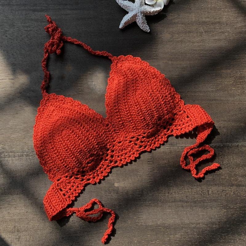 Soutien-gorge bikini confortable pour l'été, maillot de bain respirant, bikini, haut court de plage en crochet, débardeur licou pour l'été, tricot de plage décontracté, nouveau soutien-gorge tricoté à la mode
