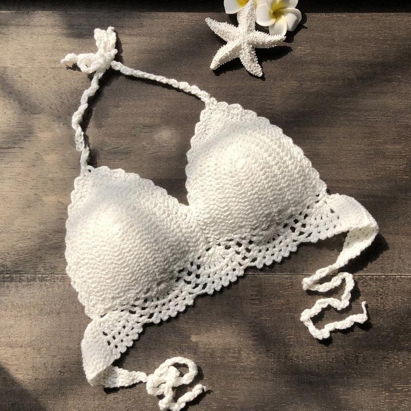Soutien-gorge bikini confortable pour l'été, maillot de bain respirant, bikini, haut court de plage en crochet, débardeur licou pour l'été, tricot de plage décontracté, nouveau soutien-gorge tricoté à la mode
