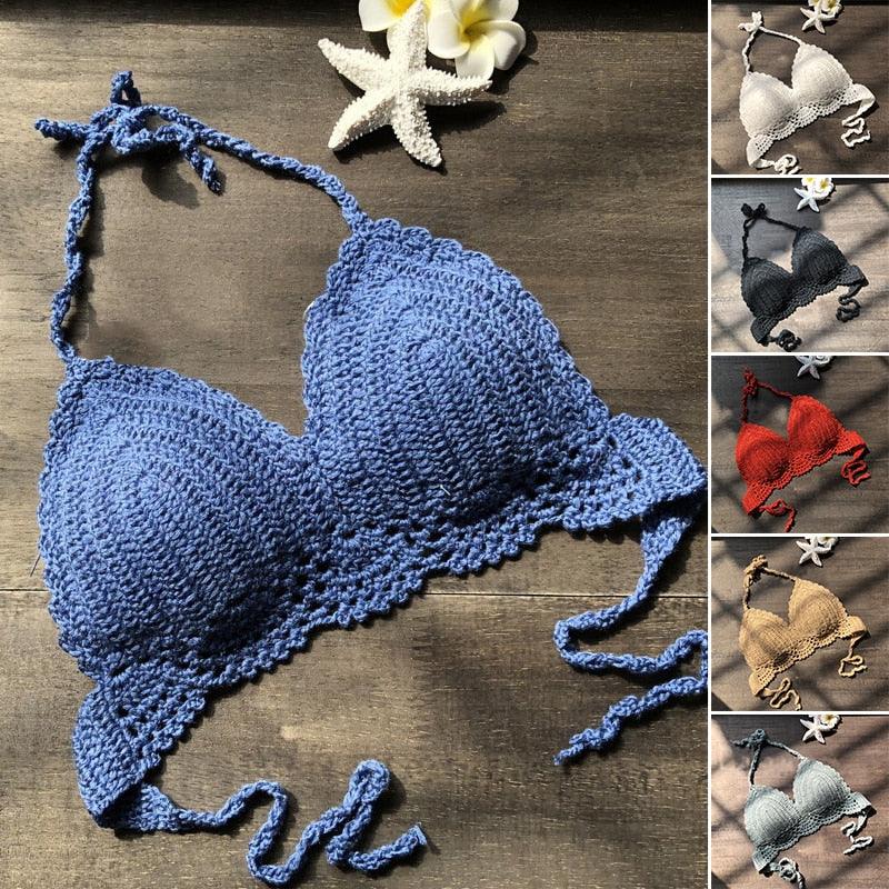 Soutien-gorge bikini confortable pour l'été, maillot de bain respirant, bikini, haut court de plage en crochet, débardeur licou pour l'été, tricot de plage décontracté, nouveau soutien-gorge tricoté à la mode