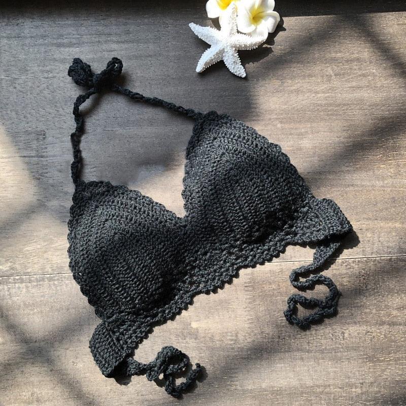 Soutien-gorge bikini confortable pour l'été, maillot de bain respirant, bikini, haut court de plage en crochet, débardeur licou pour l'été, tricot de plage décontracté, nouveau soutien-gorge tricoté à la mode