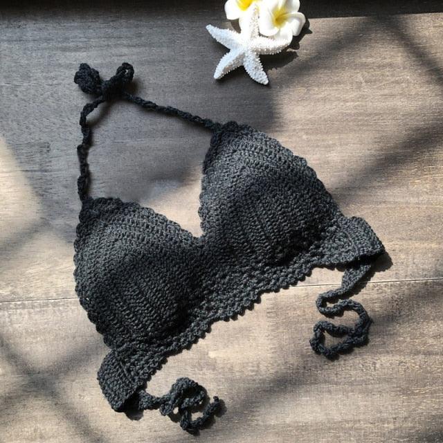 Soutien-gorge bikini confortable pour l'été, maillot de bain respirant, bikini, haut court de plage en crochet, débardeur licou pour l'été, tricot de plage décontracté, nouveau soutien-gorge tricoté à la mode