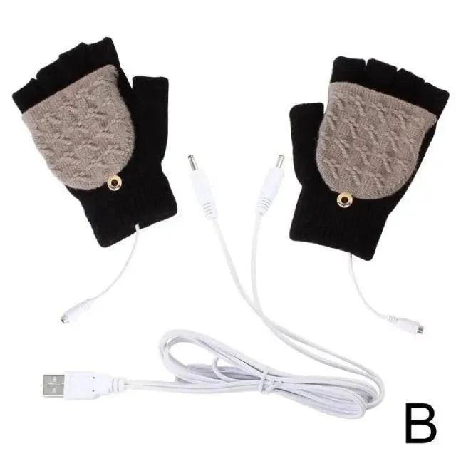 Gants d'hiver chauffants USB confortables et chauds, chauffe-mains, mitaines sans doigts, demi-gants chauffants électriques doux pour ordinateur portable, chauffe-mains doux
