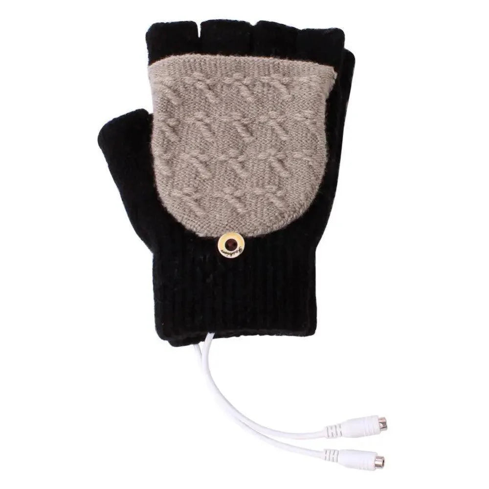 Gants d'hiver chauffants USB confortables et chauds, chauffe-mains, mitaines sans doigts, demi-gants chauffants électriques doux pour ordinateur portable, chauffe-mains doux
