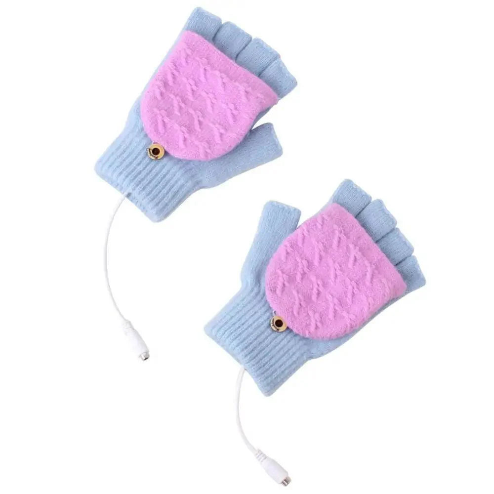 Gants d'hiver chauffants USB confortables et chauds, chauffe-mains, mitaines sans doigts, demi-gants chauffants électriques doux pour ordinateur portable, chauffe-mains doux