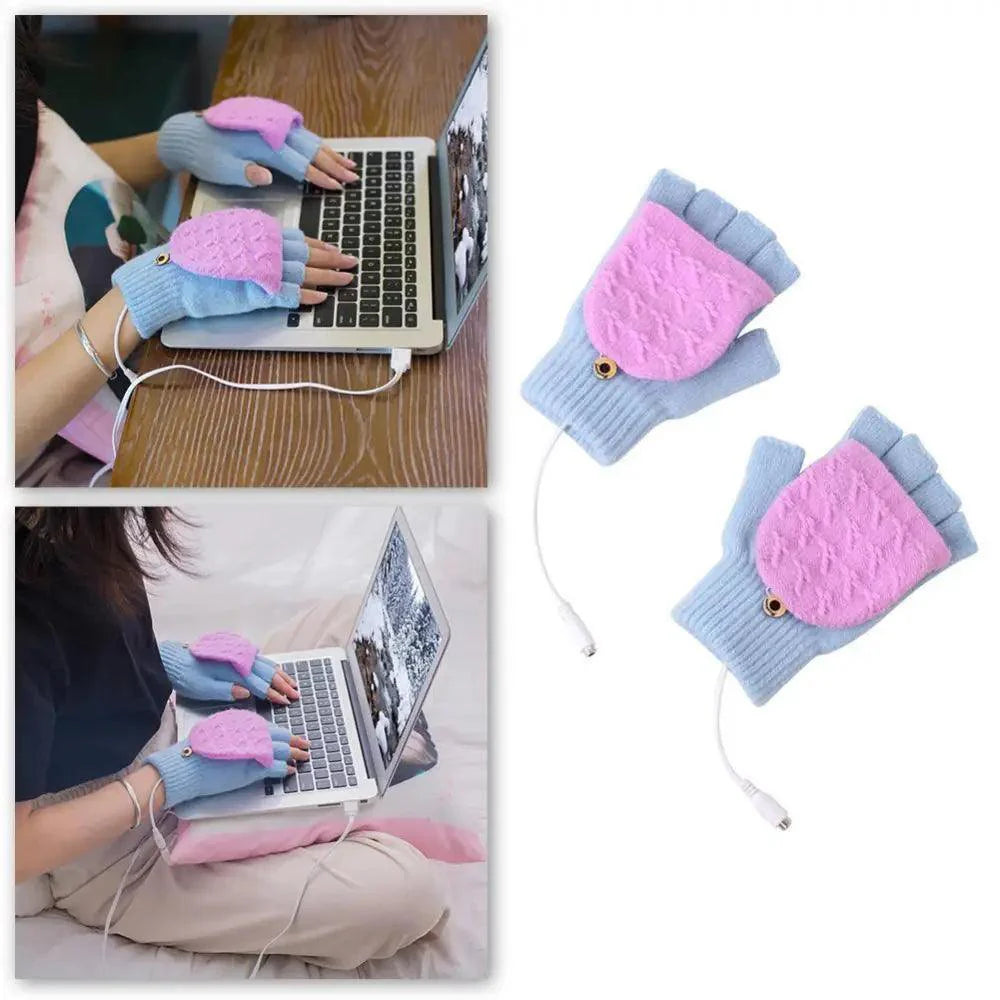 Gants d'hiver chauffants USB confortables et chauds, chauffe-mains, mitaines sans doigts, demi-gants chauffants électriques doux pour ordinateur portable, chauffe-mains doux