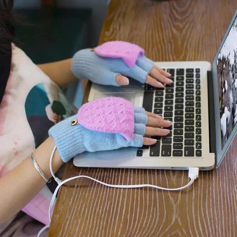 Gants d'hiver chauffants USB confortables et chauds, chauffe-mains, mitaines sans doigts, demi-gants chauffants électriques doux pour ordinateur portable, chauffe-mains doux