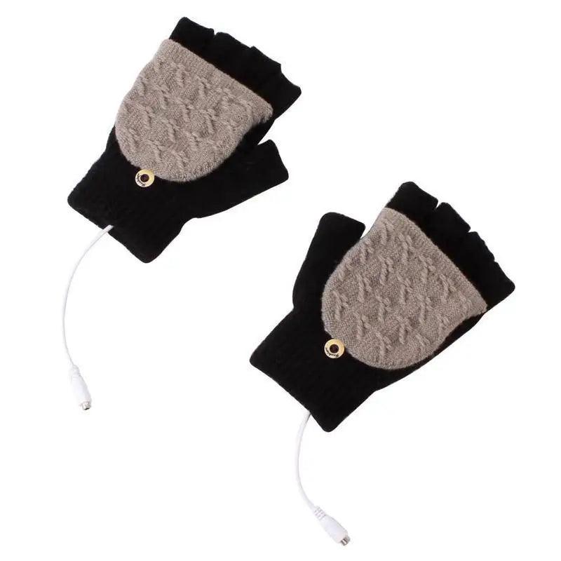 Gants d'hiver chauffants USB confortables et chauds, chauffe-mains, mitaines sans doigts, demi-gants chauffants électriques doux pour ordinateur portable, chauffe-mains doux