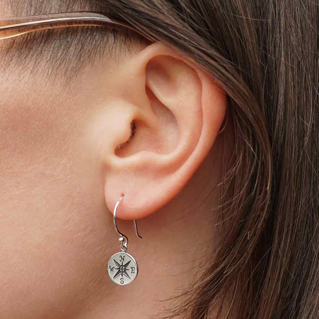 Boucles d'oreilles pendantes boussole en argent sterling