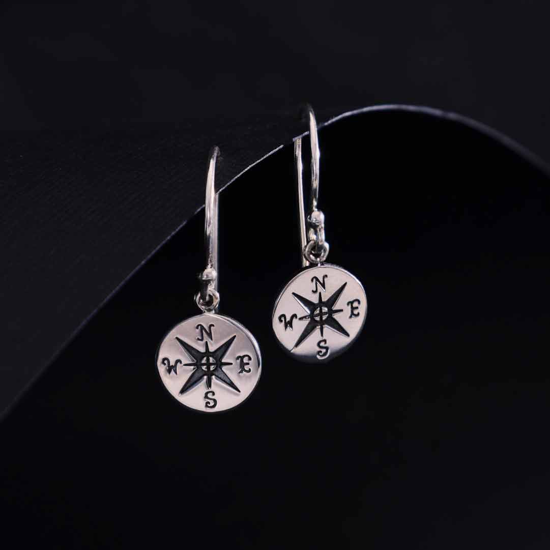 Boucles d'oreilles pendantes boussole en argent sterling