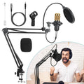 Microphone à condensateur avec support antichoc et bras articulé réglable, carte son