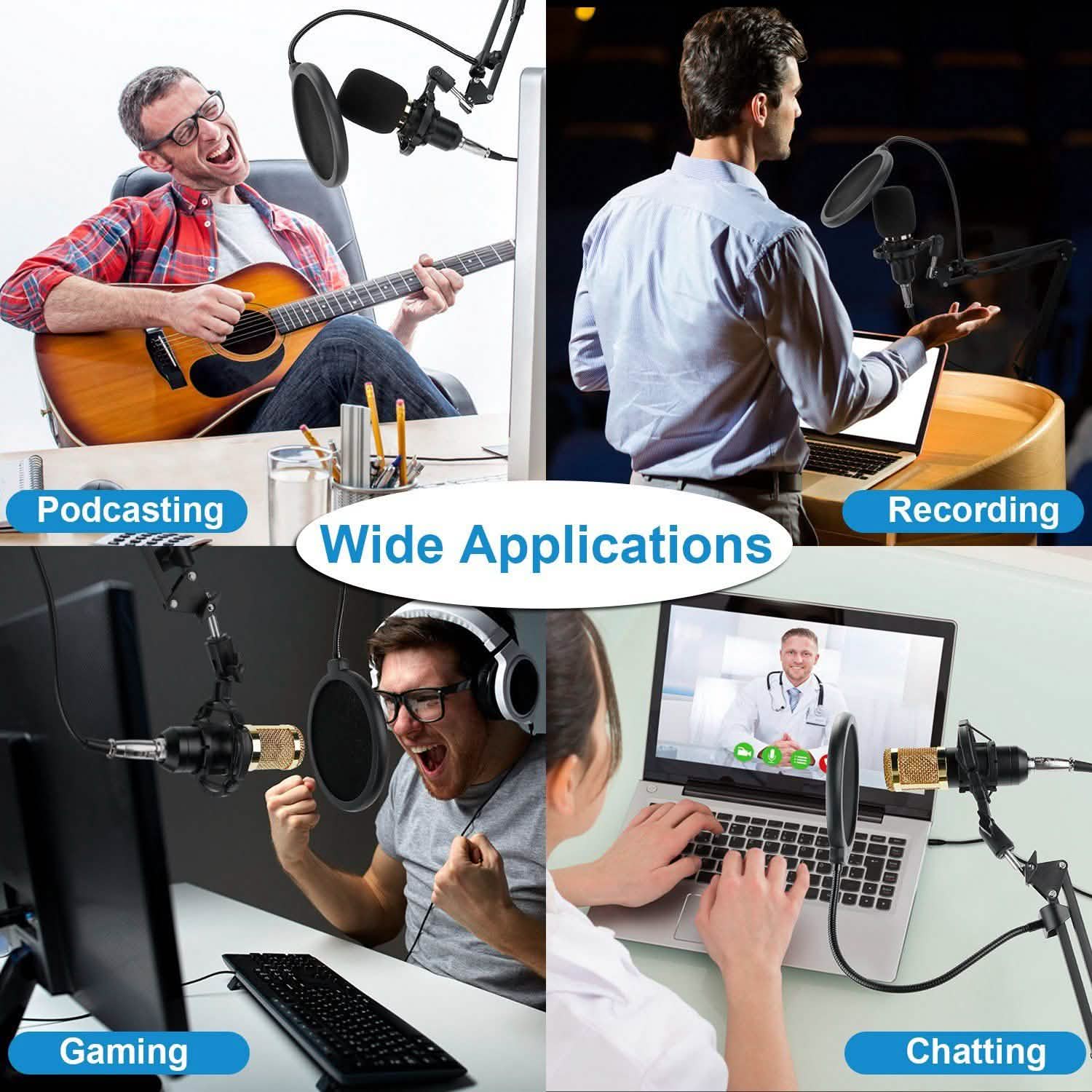 Microphone à condensateur avec support antichoc et bras articulé réglable, carte son