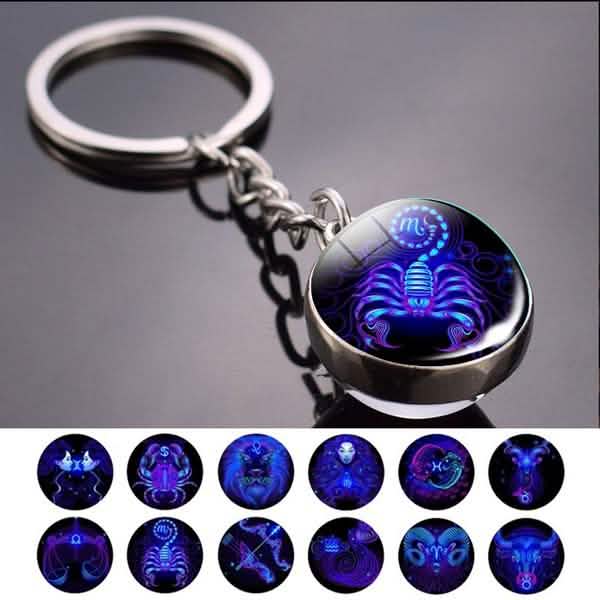 Porte-clés boule de verre cabochon double face Constellation