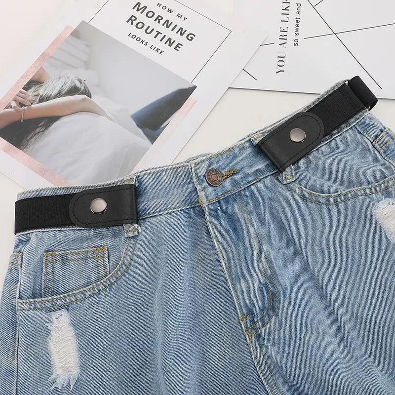 Ceinture élastique sans boucle, style unisexe, sans boucle, à la mode pour hommes et femmes, ceinture extensible noire simple, invisible pour jeans, pantalons, robes.