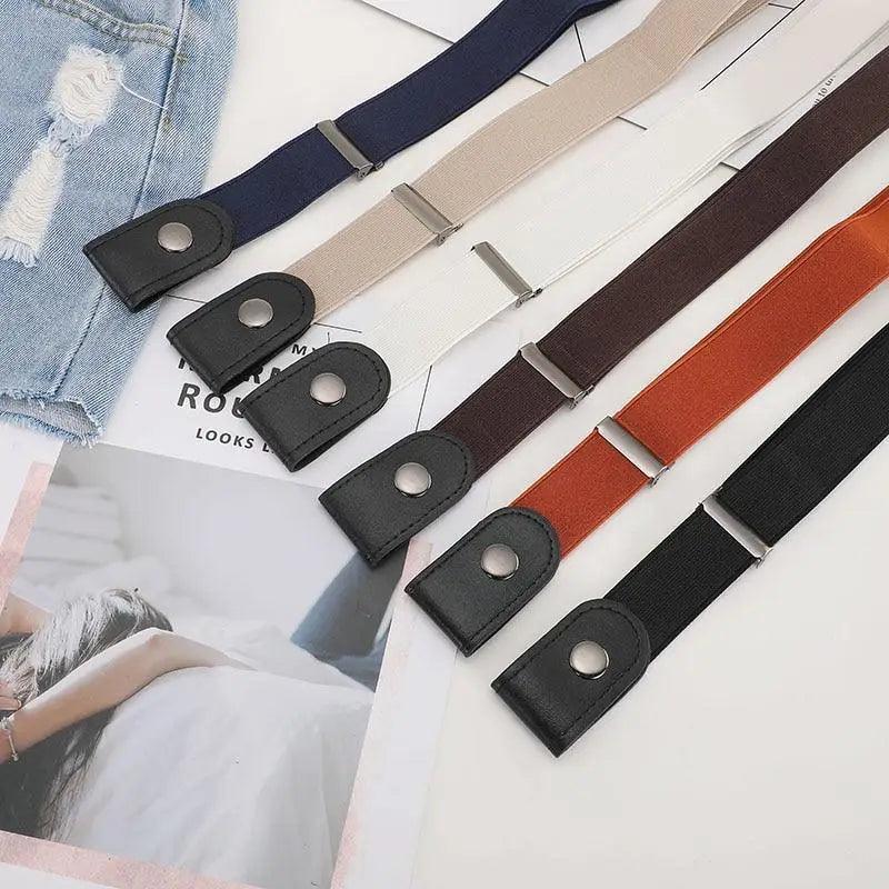 Ceinture élastique sans boucle, style unisexe, sans boucle, à la mode pour hommes et femmes, ceinture extensible noire simple, invisible pour jeans, pantalons, robes.
