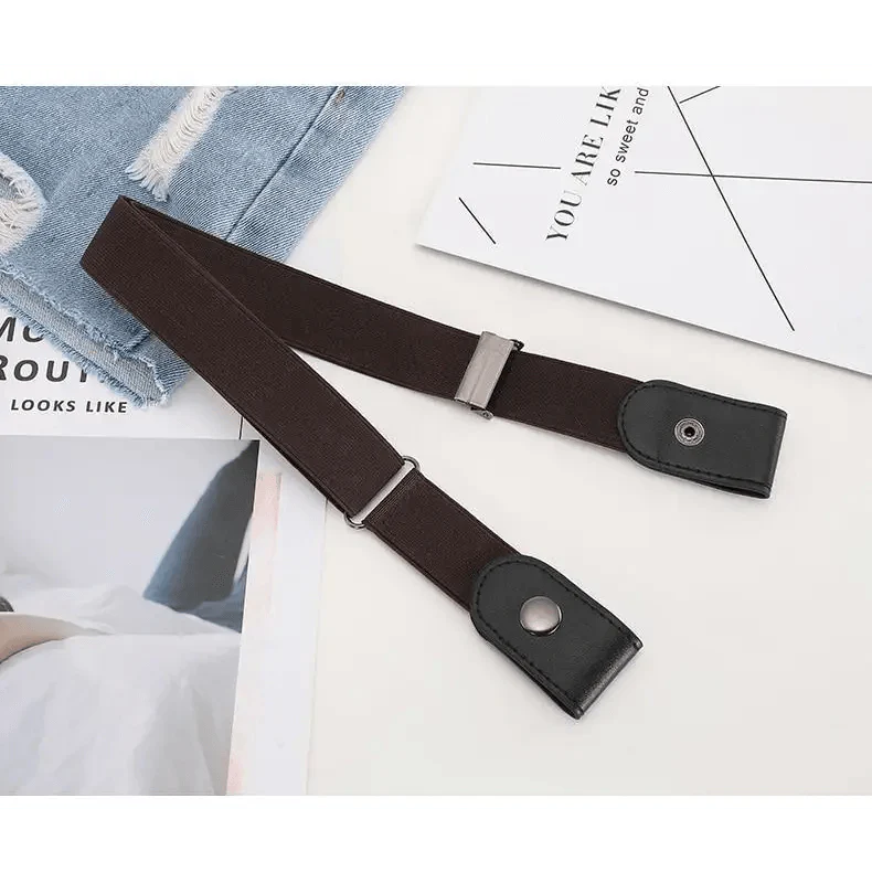 Ceinture élastique sans boucle, style unisexe, sans boucle, à la mode pour hommes et femmes, ceinture extensible noire simple, invisible pour jeans, pantalons, robes.