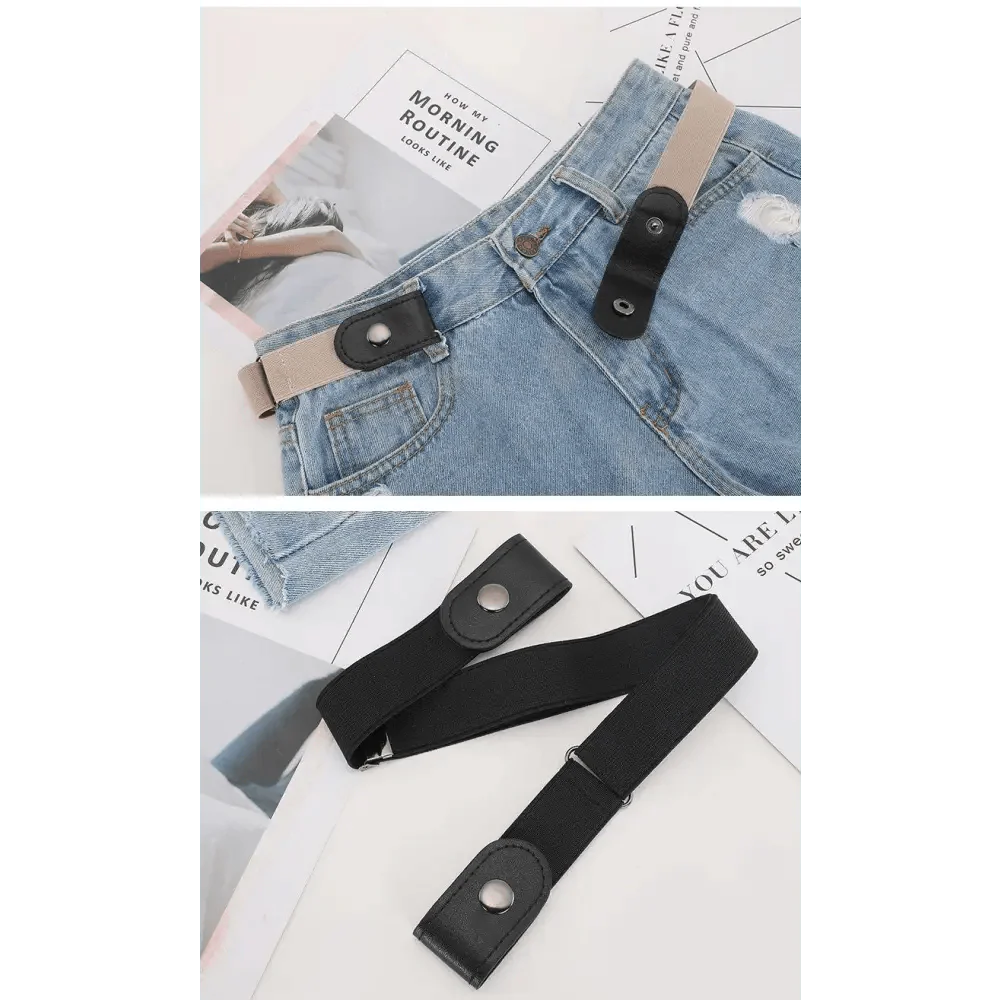 Ceinture élastique sans boucle, style unisexe, sans boucle, à la mode pour hommes et femmes, ceinture extensible noire simple, invisible pour jeans, pantalons, robes.