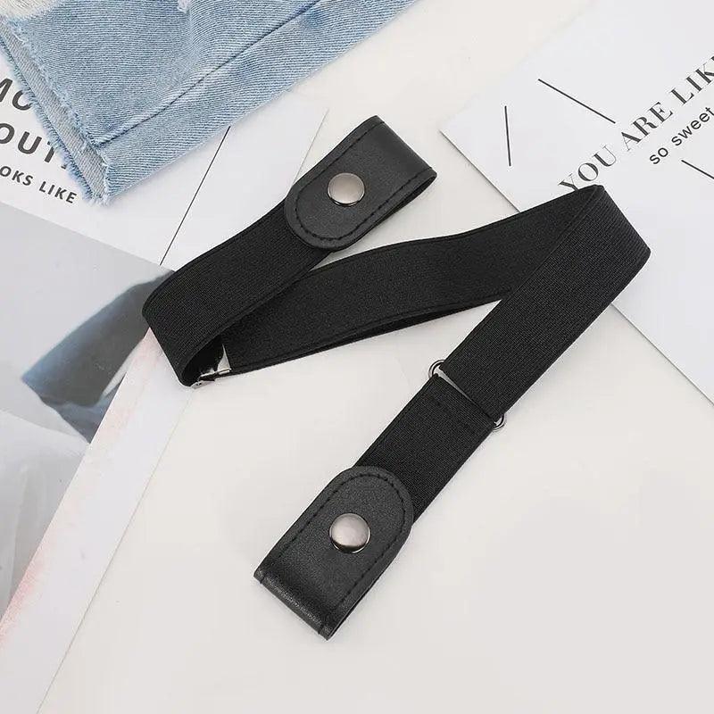 Ceinture élastique sans boucle, style unisexe, sans boucle, à la mode pour hommes et femmes, ceinture extensible noire simple, invisible pour jeans, pantalons, robes.